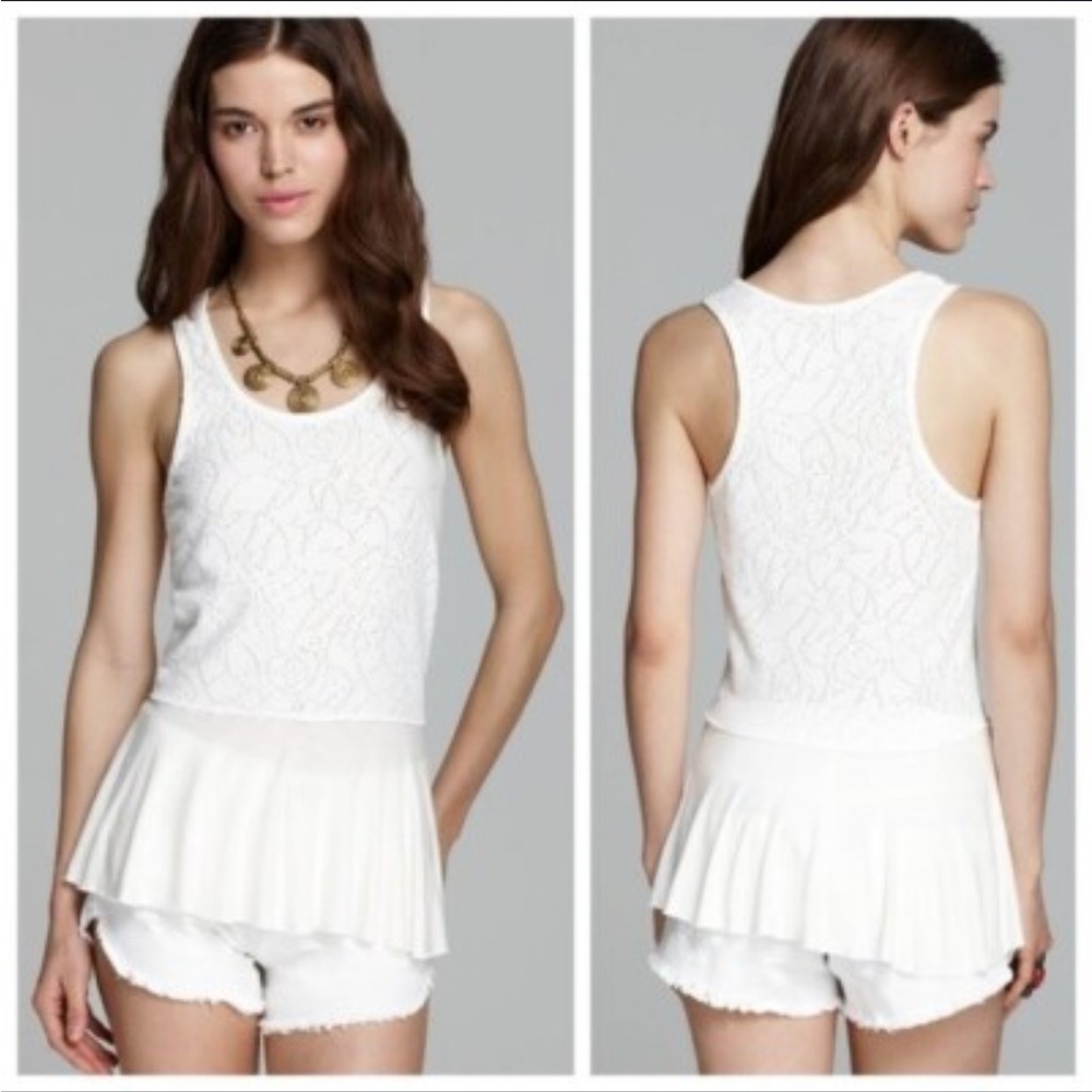 Free People Rally Tank Perforated Cream Racerback Peplum Tank Top Size XS